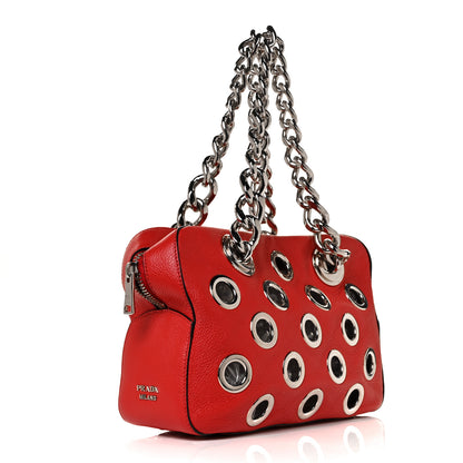 Prada Vitello Daino Grommet Chain Satchel Bag Lacca 3 of 9
