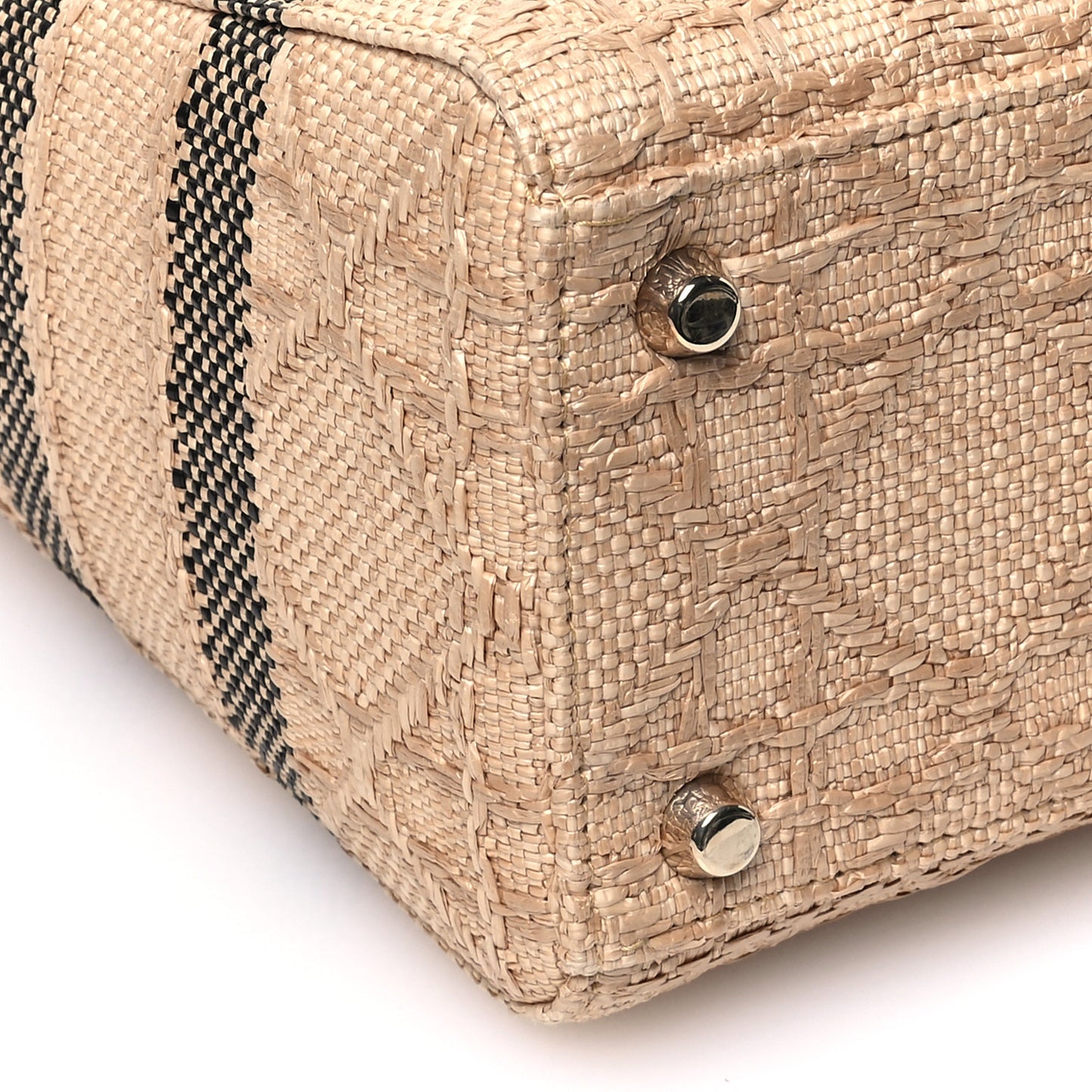 Raffia Woven Cannage Embroidered Medium Lady D-Lite Natural Black
