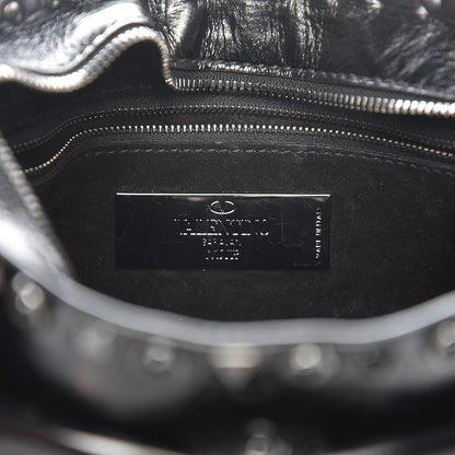 Valentino Garavani Craquele Calfskin Small Guitar Strap Rockstud Rolling Flap Pocket Shoulder Bag Black 7 of 9