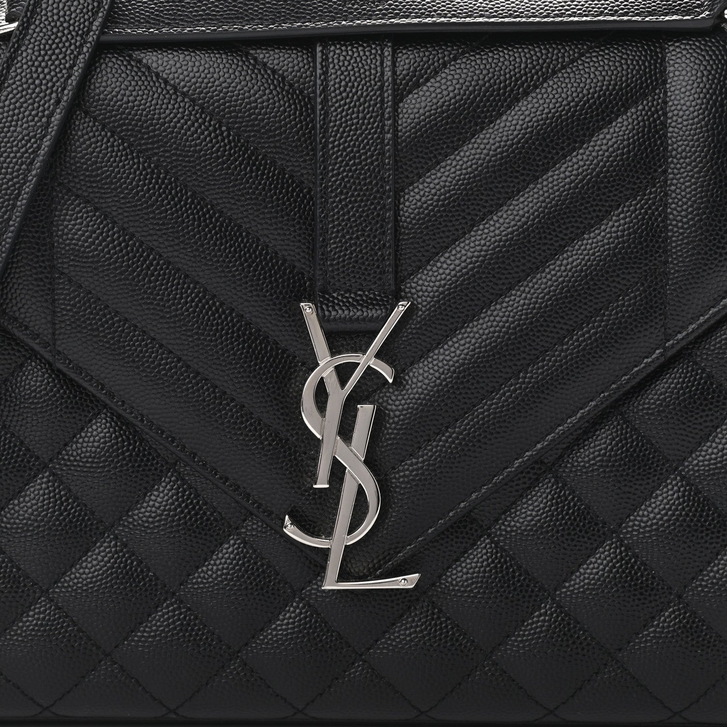 Saint Laurent Grain De Poudre Textured Mixed Matelasse Triquilt Medium Monogram Satchel Black 6 of 9