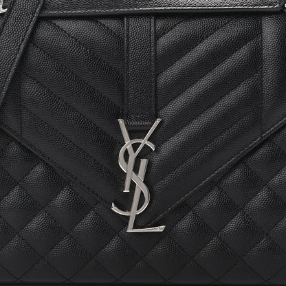Saint Laurent Grain De Poudre Textured Mixed Matelasse Triquilt Medium Monogram Satchel Black 6 of 9