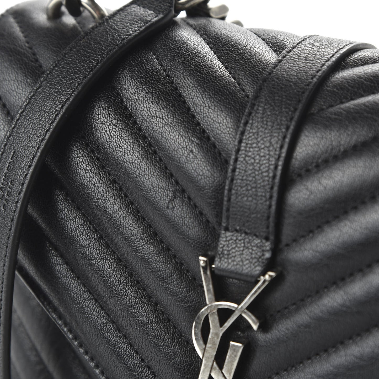 Sheepskin Matelasse Chevron Monogram Medium College Bag Black