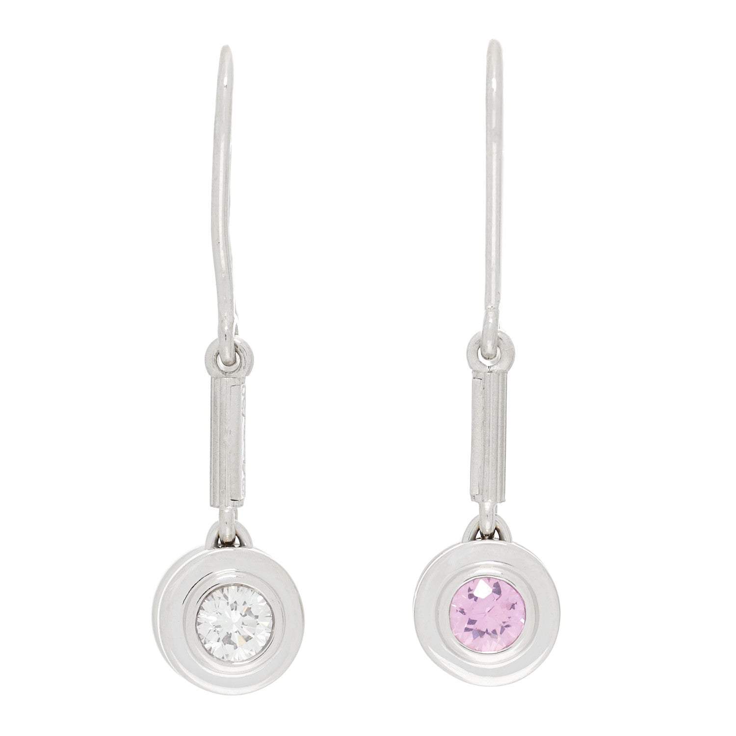 Tiffany 18K White Gold Diamond Pink Sapphire Paloma Picasso Drop Earrings 1 of 4