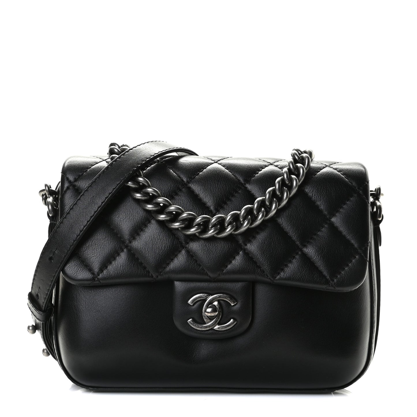 Calfskin Quilted Medium Rock My Shoulder Flap Black