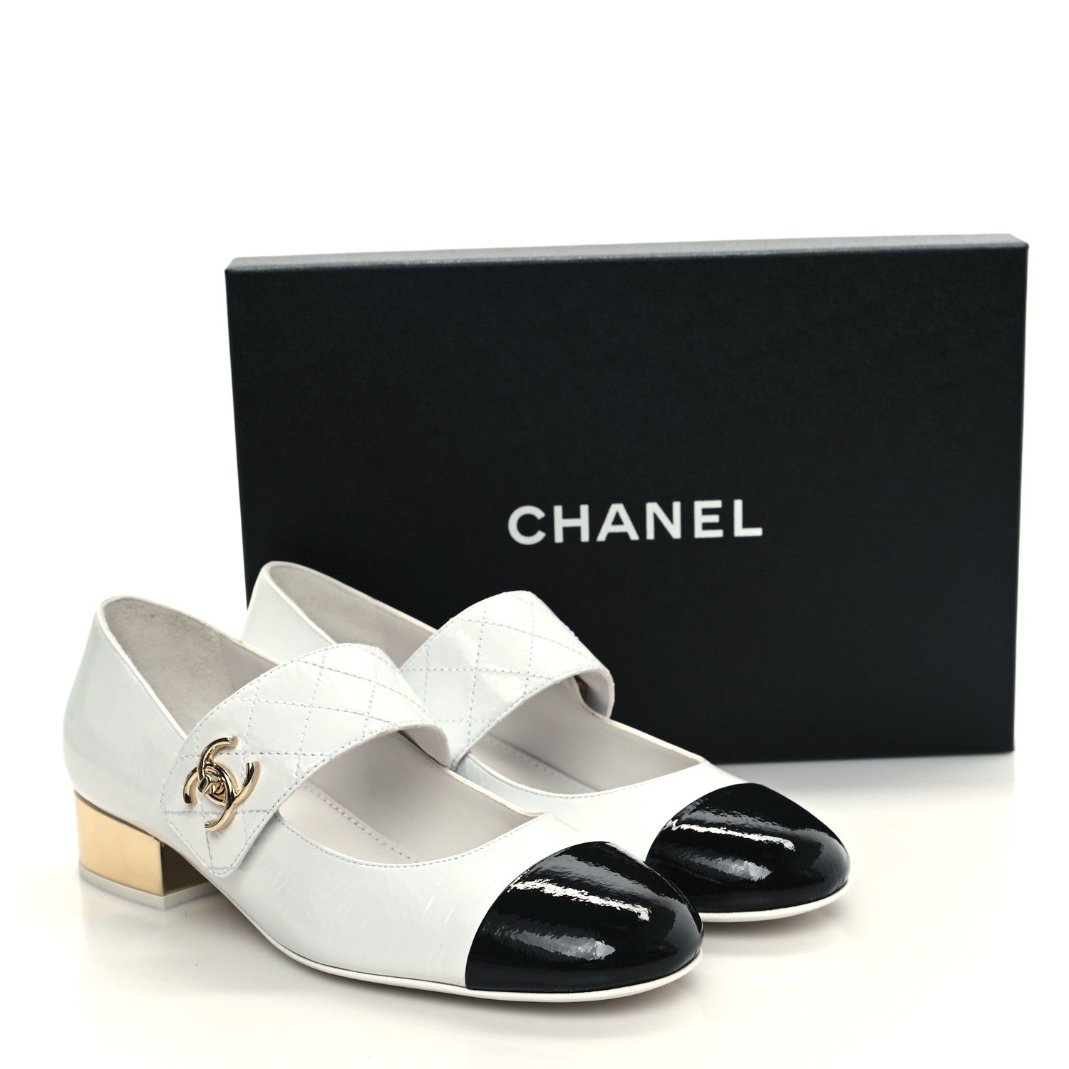 Chanel Patent Goatskin Cap Toe Mary Janes 40 White Black 11 of 11
