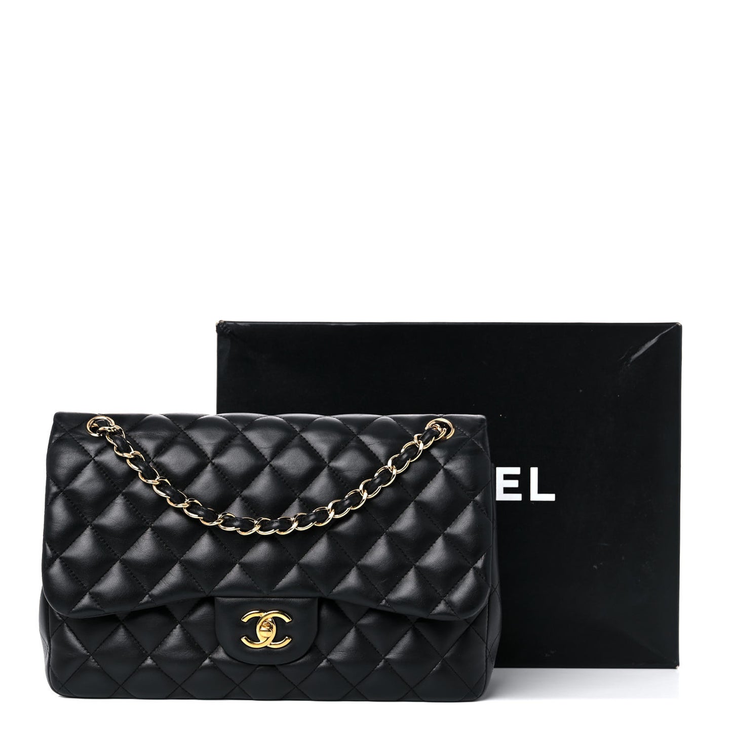 Lambskin Quilted Jumbo Double Flap Black