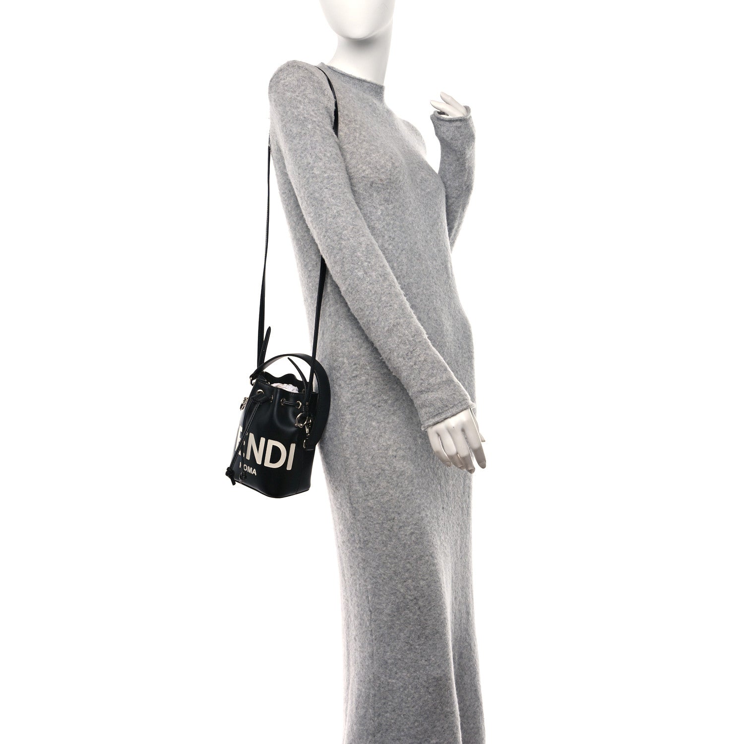Fendi Vitello King F is Fendi Logo Embossed Mini Mon Tresor Bucket Bag Black 2 of 10