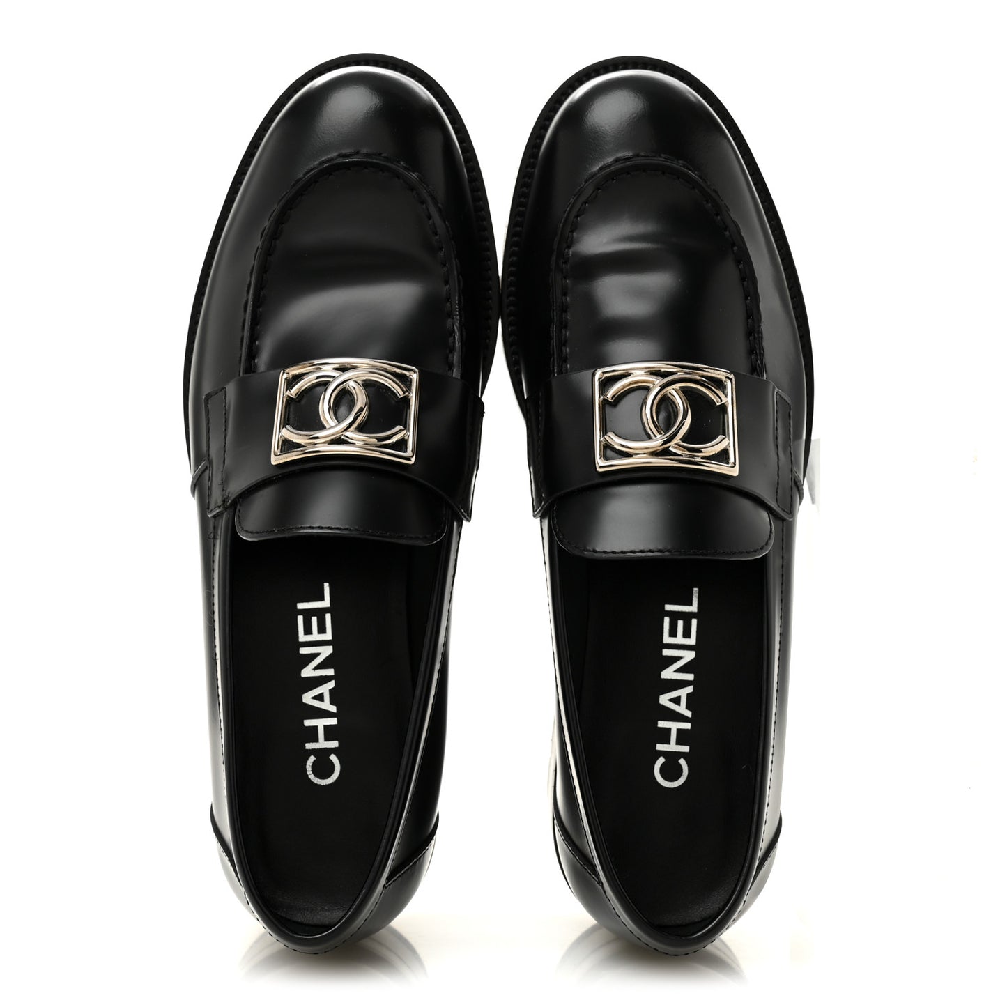 Calfskin Metal CC Loafers 38.5 Black
