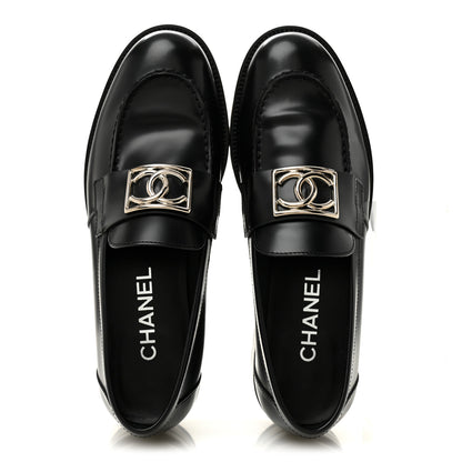 Chanel Calfskin Metal CC Loafers 38.5 Black 2 of 9
