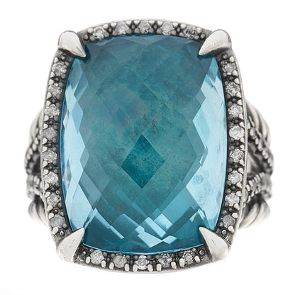 David Yurman Darkened Sterling Silver Diamond Blue Topaz 20mm Chatelaine Ring 56 7.5 1 of 5