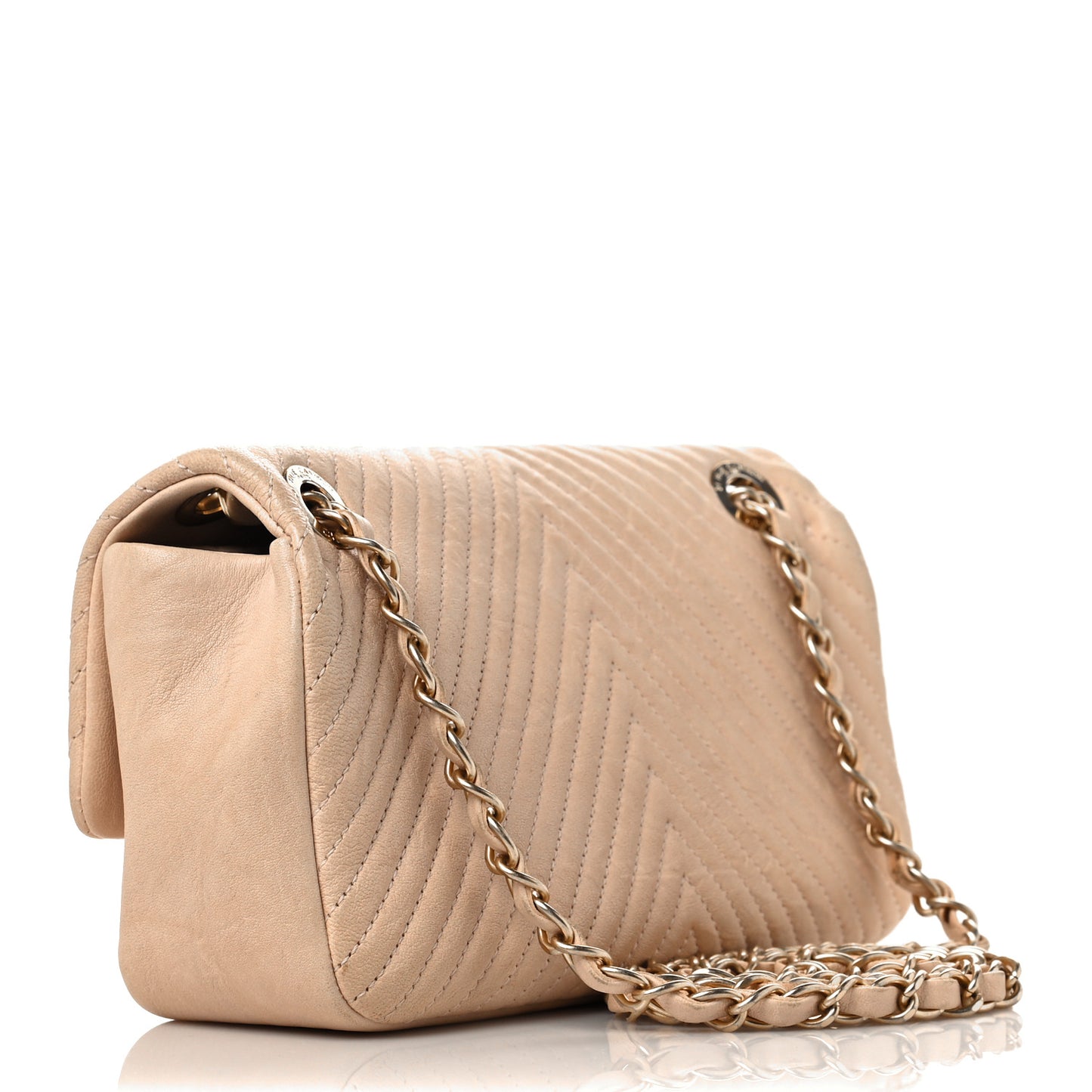 Calfskin Chevron Small Surpique Flap Beige