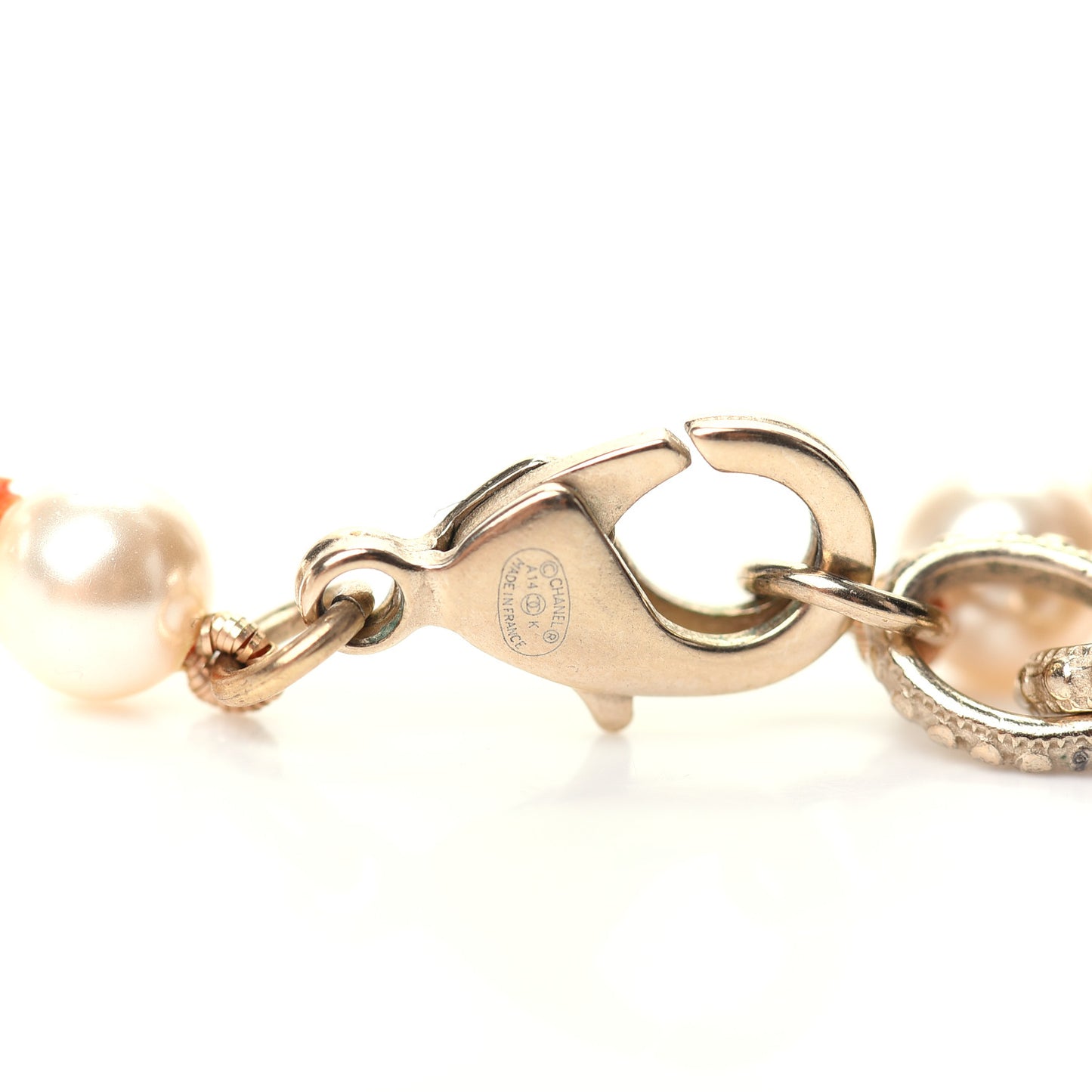 Pearl Crystal Gripoix CC Long Necklace Gold Pearly White Orange