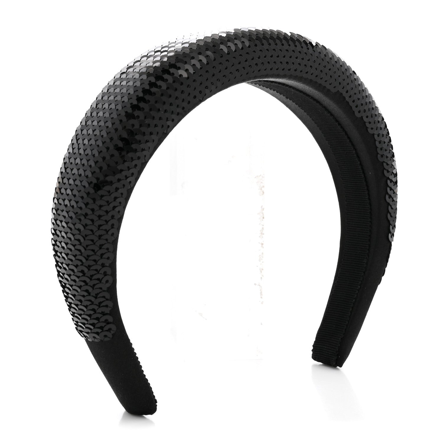 Prada Satin Sequin Embellished Headband Clear Black 3 of 6