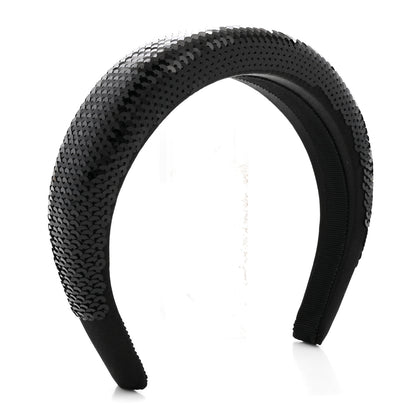 Prada Satin Sequin Embellished Headband Clear Black 3 of 6