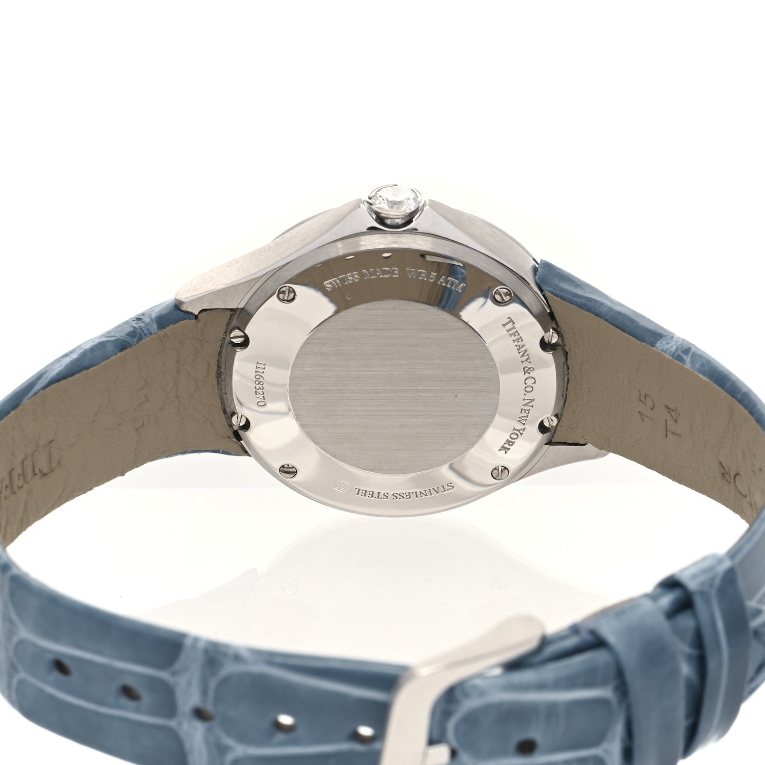Tiffany Stainless Steel Alligator Diamond Bezel 28mm Metro Quartz Watch Ice Blue 4 of 5