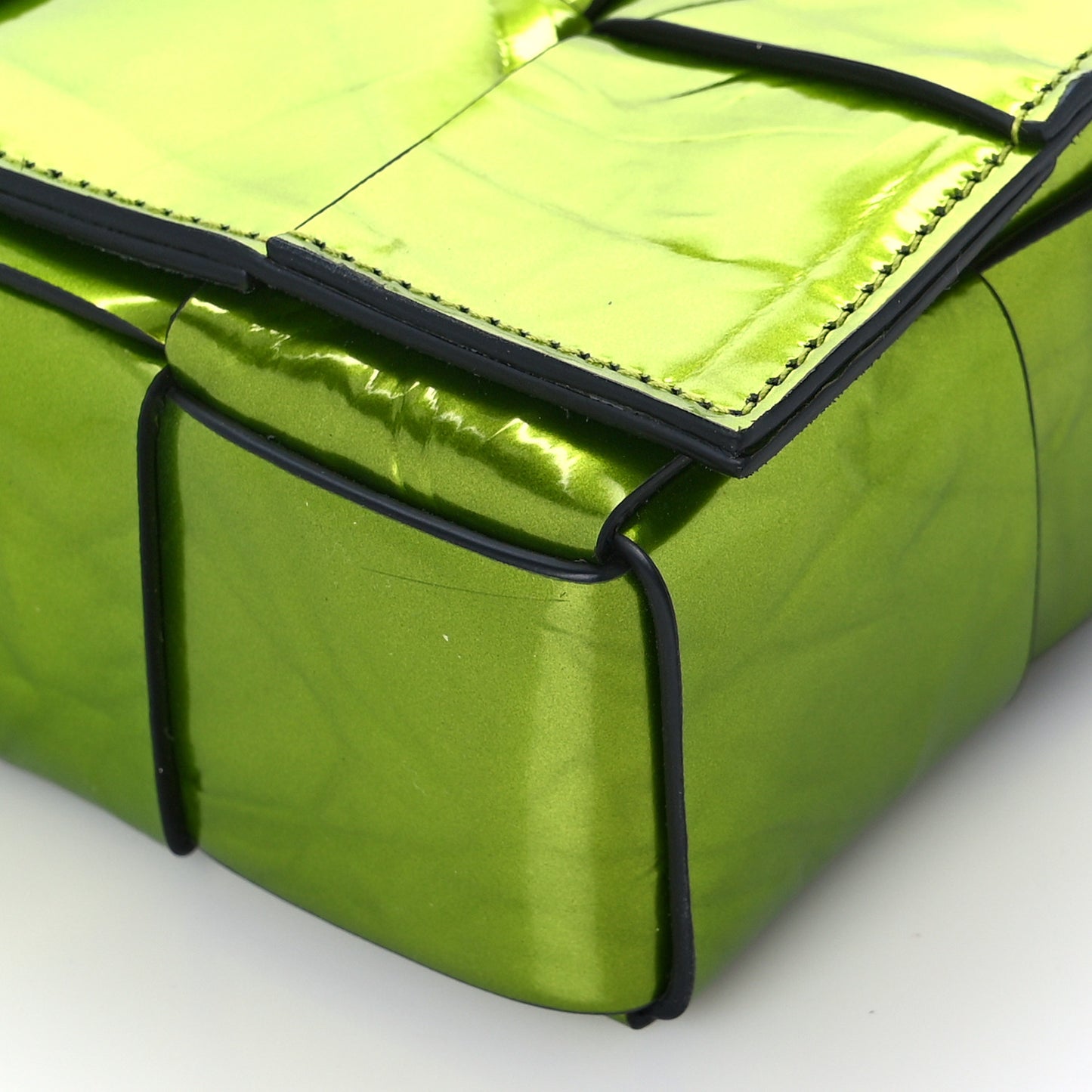 Metallic Crushed Calfskin Maxi Intrecciato Cassette Crossbody Bag Chlorophyll