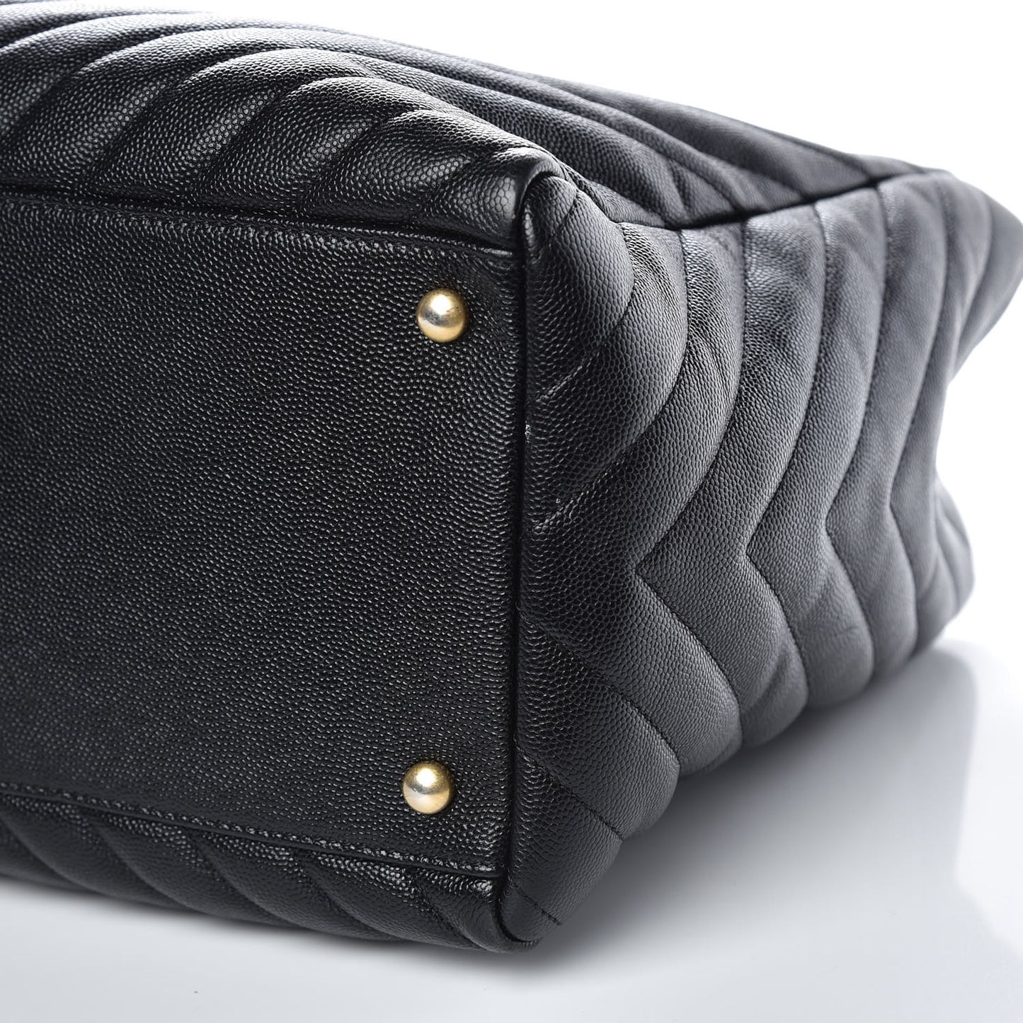 Caviar Chevron Quilted Coco Handle Shopping Tote Black