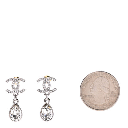 Chanel Crystal CC Teardrop Earrings Silver 2 of 4
