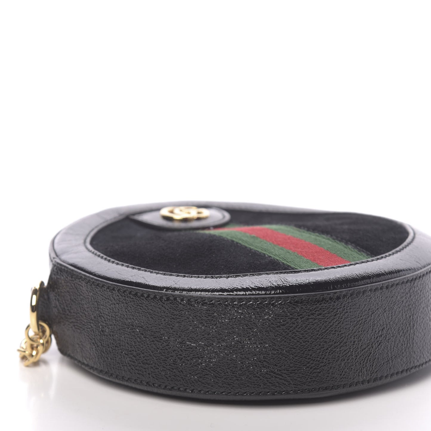 Suede Patent Web Mini Ophidia Round Shoulder Bag Black