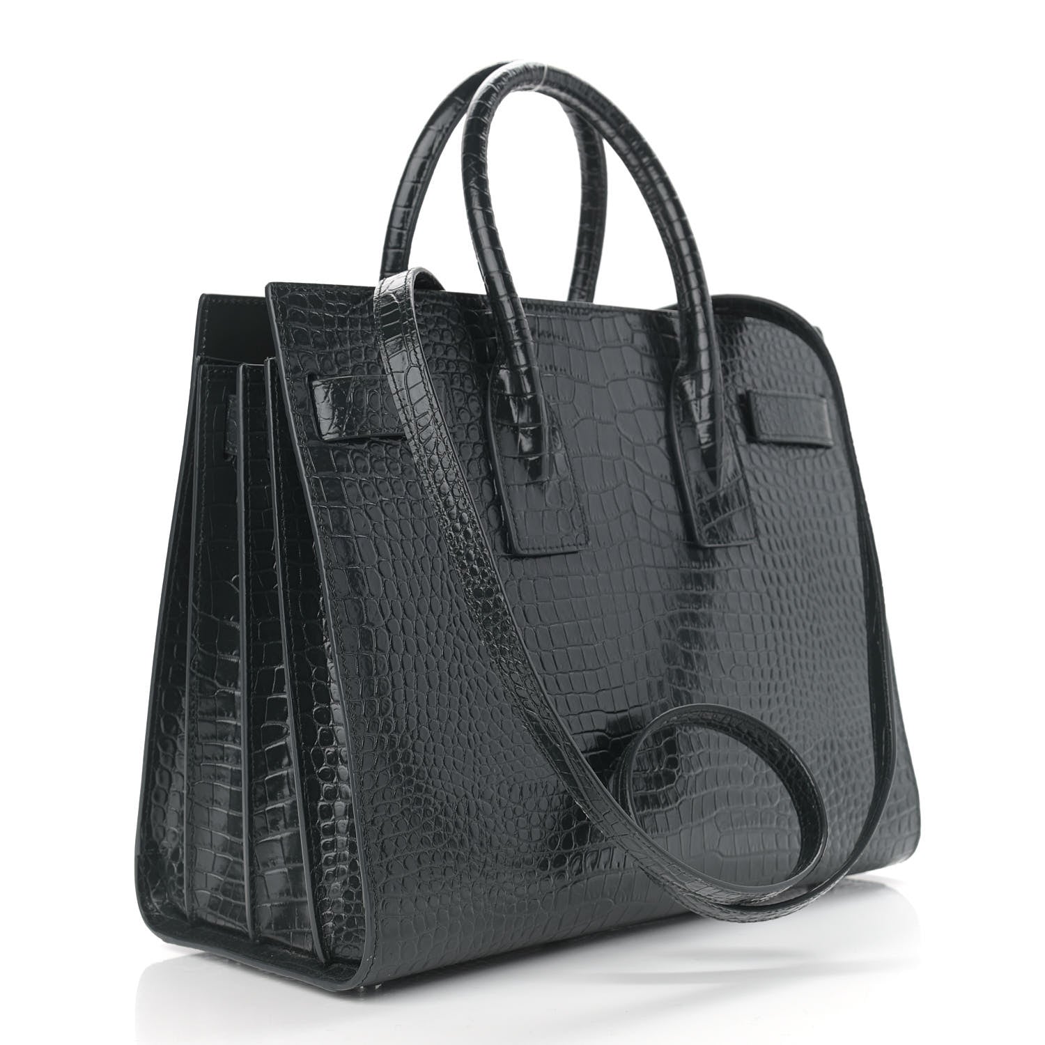 Saint Laurent Patent Crocodile Embossed Small Sac de Jour Black 3 of 9