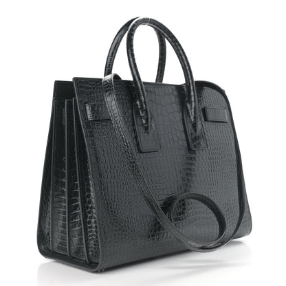 Saint Laurent Patent Crocodile Embossed Small Sac de Jour Black 3 of 9