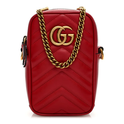 Gucci Calfskin Matelasse Mini GG Marmont Crossbody Bag Hibiscus Red 1 of 8