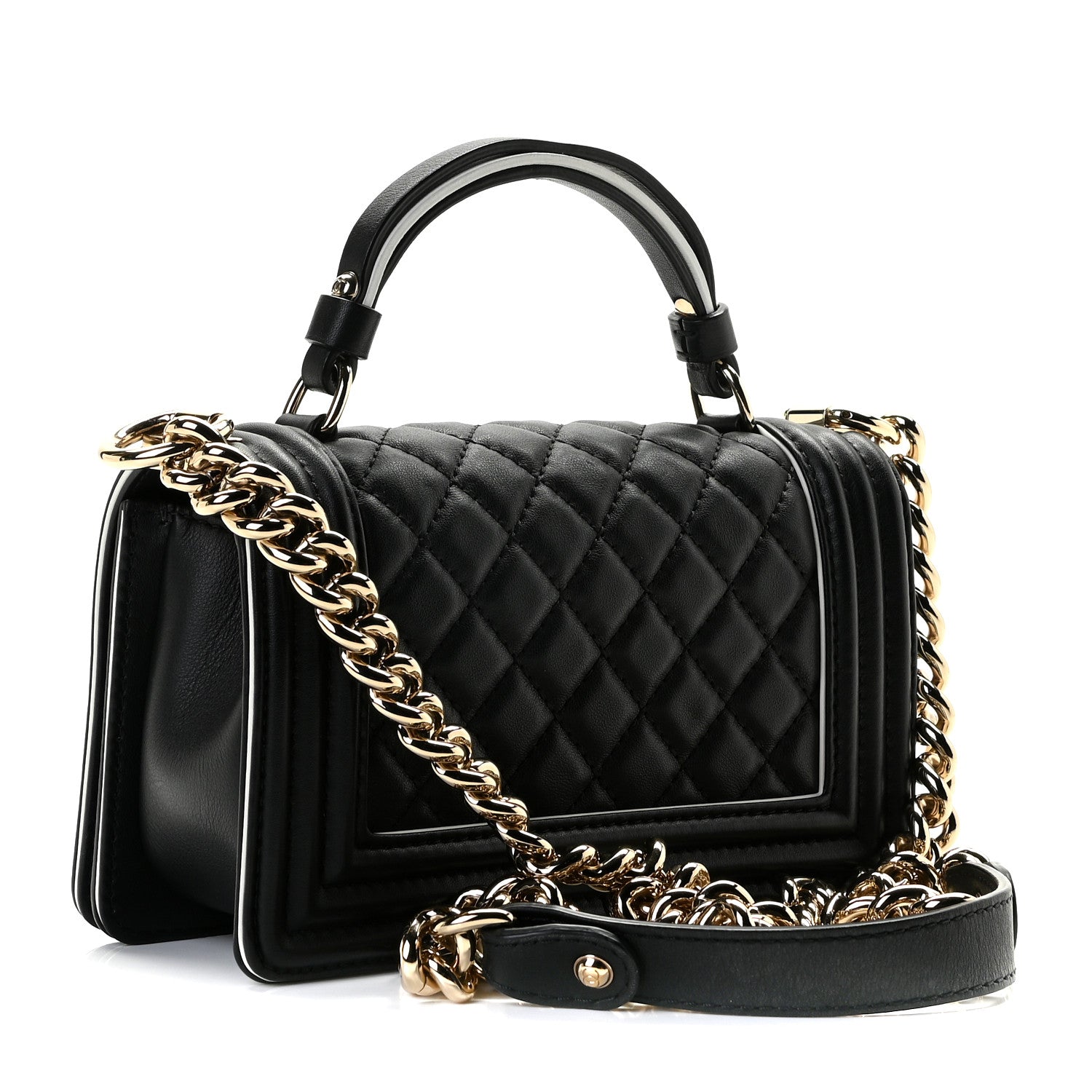 Chanel Calfskin Quilted Small Boy Top Handle Flap Black 2 of 10
