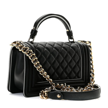 Chanel Calfskin Quilted Small Boy Top Handle Flap Black 2 of 10