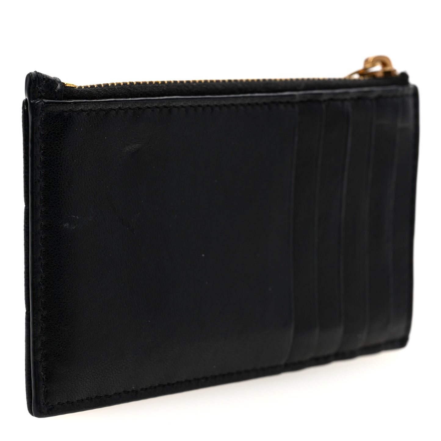 Lambskin Matelasse Cassandre Carre Fragments Zippered Card Case Black