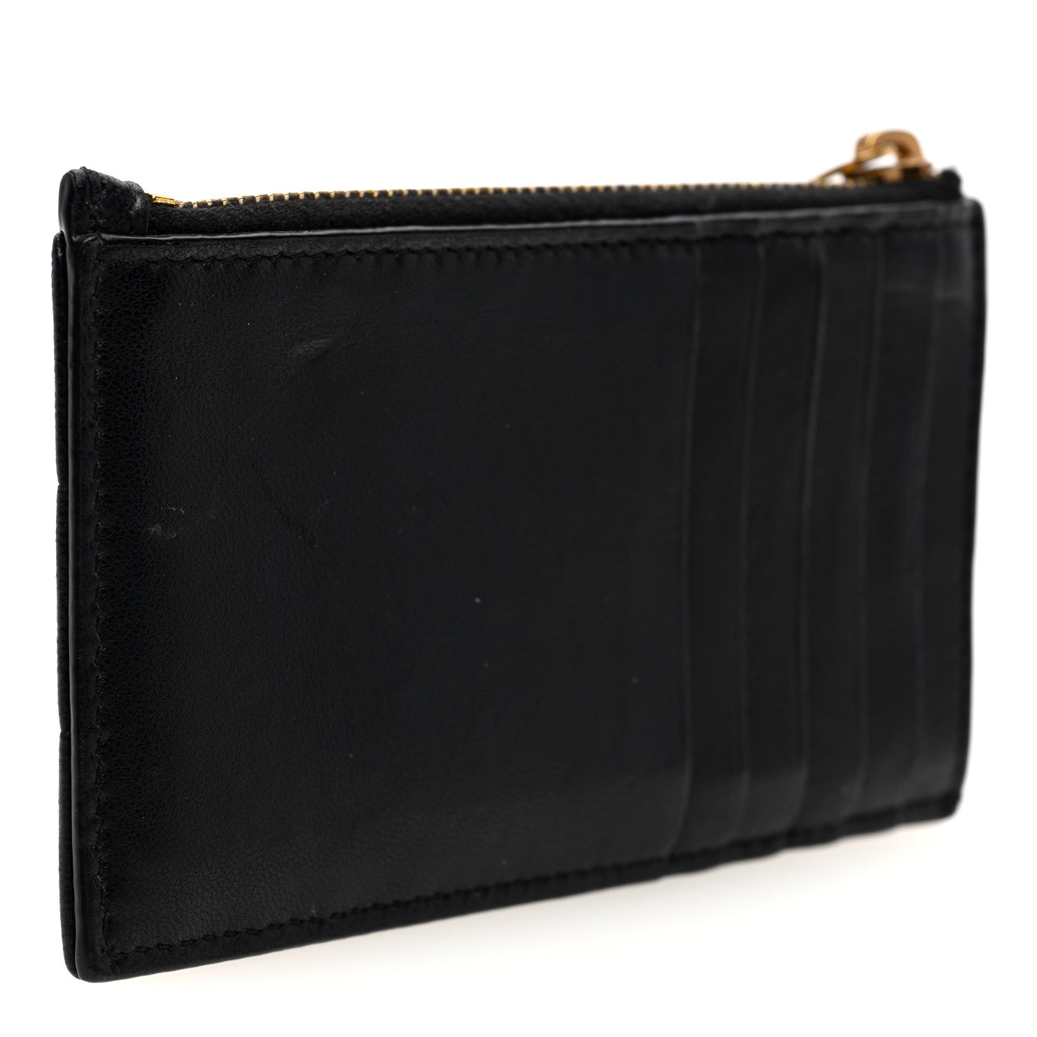 Saint Laurent Lambskin Matelasse Cassandre Carre Fragments Zippered Card Case Black 3 of 6