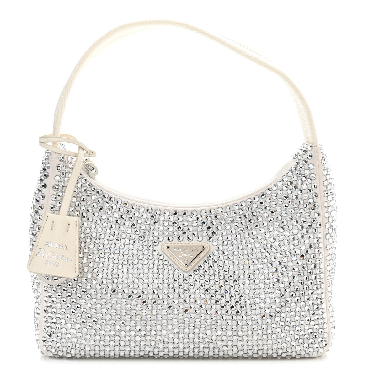Satin Crystal Mini Re-Edition 2000 Bag White