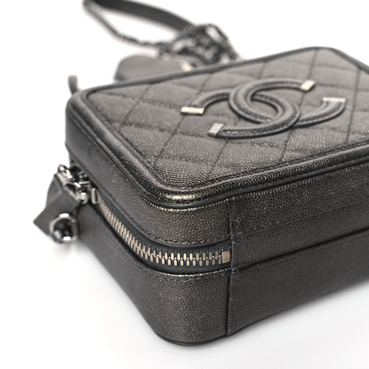 Chanel Caviar Quilted Small CC Filigree Vanity Case Dark Grey 8 of 9