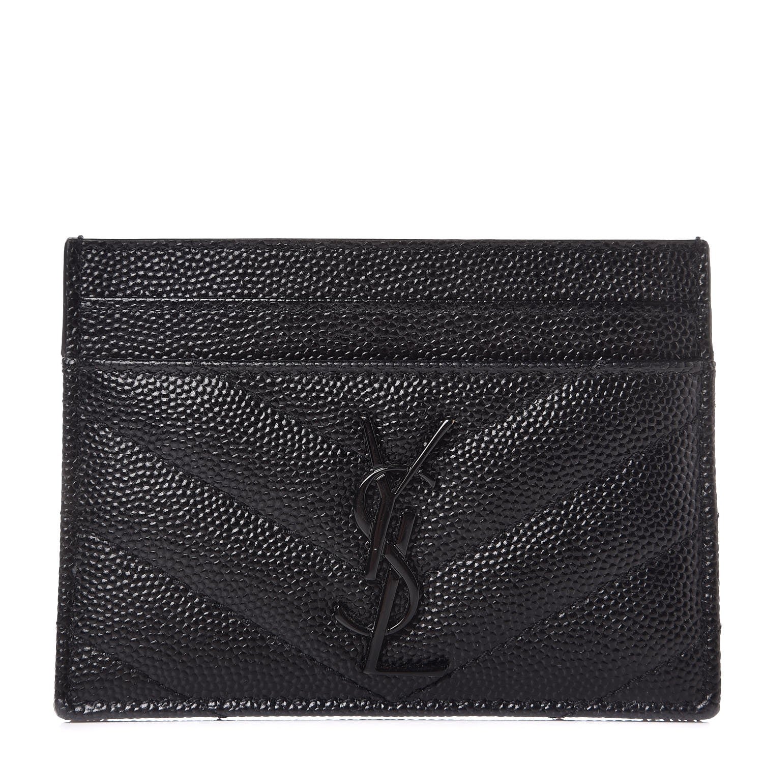 Saint Laurent Grain De Poudre Matelasse Chevron Monogram Credit Card Case Black 1 of 8