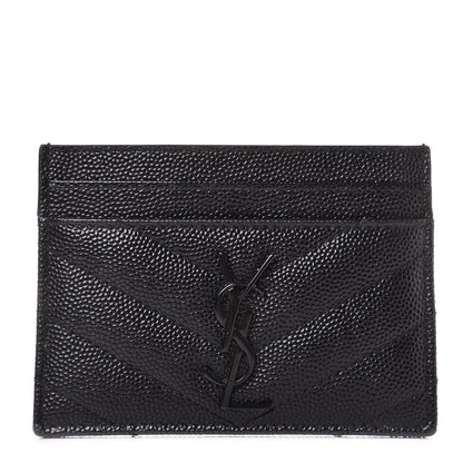 Saint Laurent Grain De Poudre Matelasse Chevron Monogram Credit Card Case Black 1 of 8