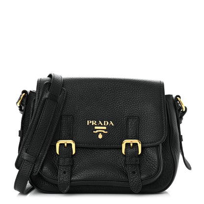 Prada Vitello Daino Double Buckle Messenger Bag Black 1 of 11