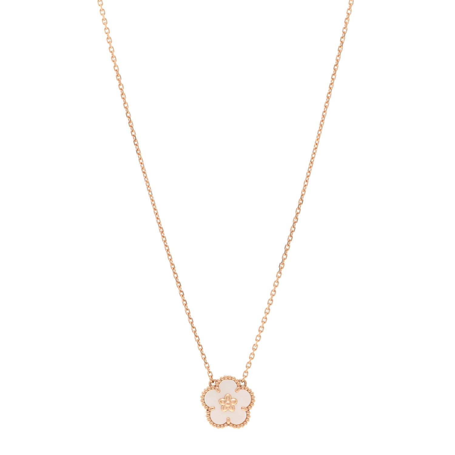 Van Cleef & Arpels 18K Rose Gold Mother Of Pearl Lucky Spring Plum Blossom Necklace 1 of 6