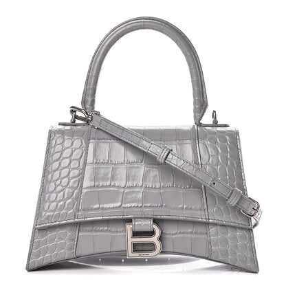 Balenciaga Shiny Calfskin Crocodile Embossed Small Hourglass Top Handle Bag Balenciaga Grey 1 of 15