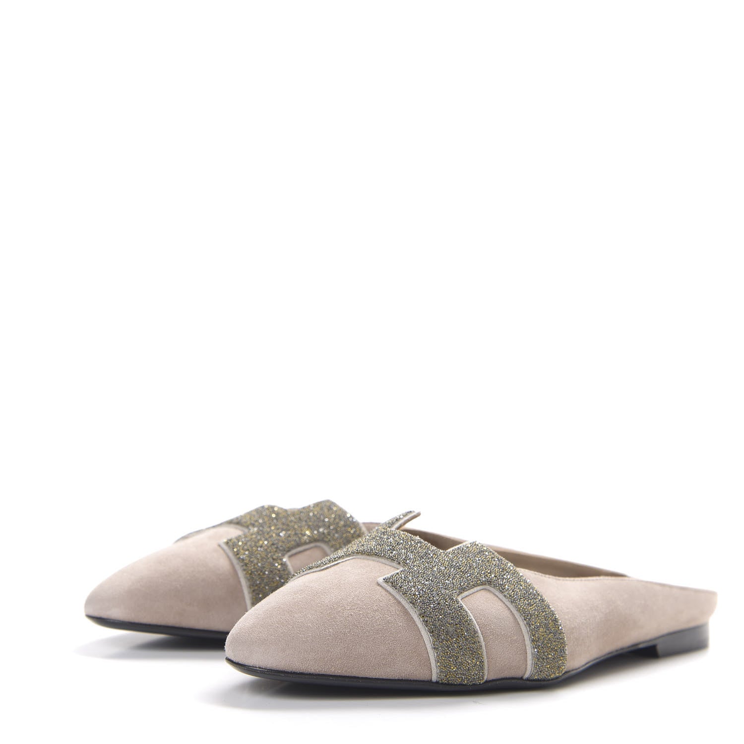 Hermes Suede Goatskin Crystal Roxane Mules 36.5 Champagne Rose Grey 2 of 7