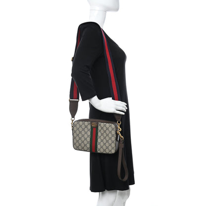 Gucci GG Supreme Monogram Textured Dollar Calfskin Web Ophidia Wristlet Shoulder Bag Beige Ebony New Acero 2 of 15