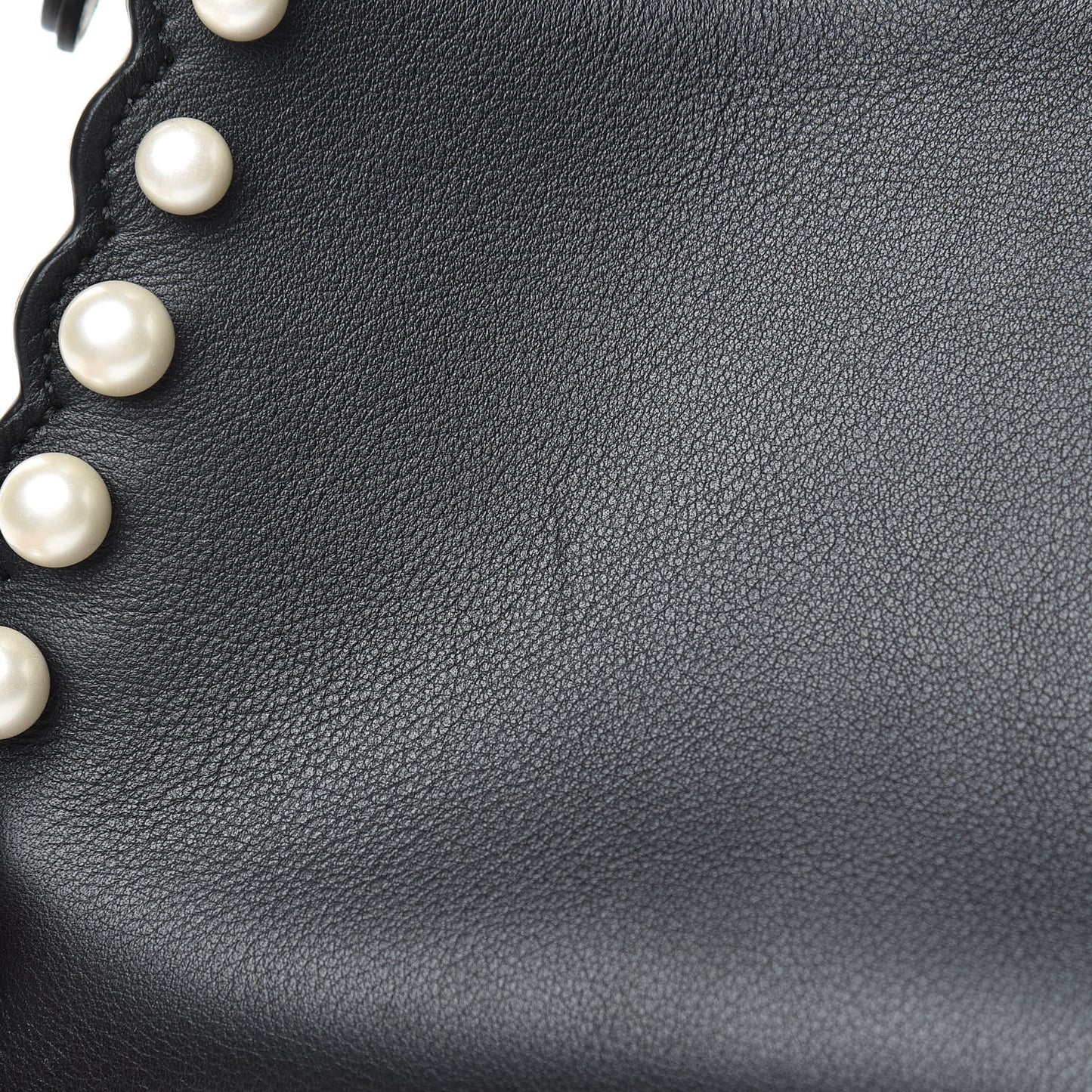 Vitello Seta Shiny Nappa Pearl Scallopped Studded Mini Peekaboo Iconic Satchel Black
