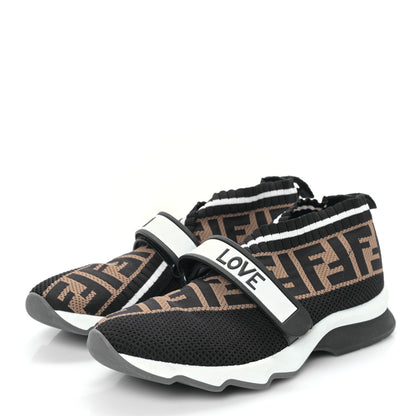 Fendi Stretch Yarn FF Stiff Band Rockoko Sneakers 36 Black White Tobacco 3 of 6