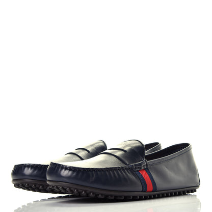 Gucci Nappa Web Mens Kanye Driver Loafers 8 Blue 3 of 8