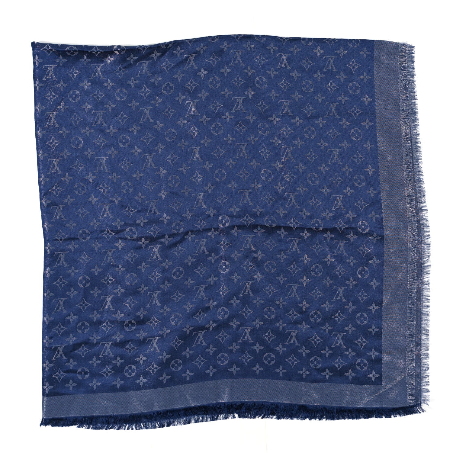 Louis Vuitton Silk Lurex Wool Monogram Shine Shawl Bleu Nuit 2 of 4