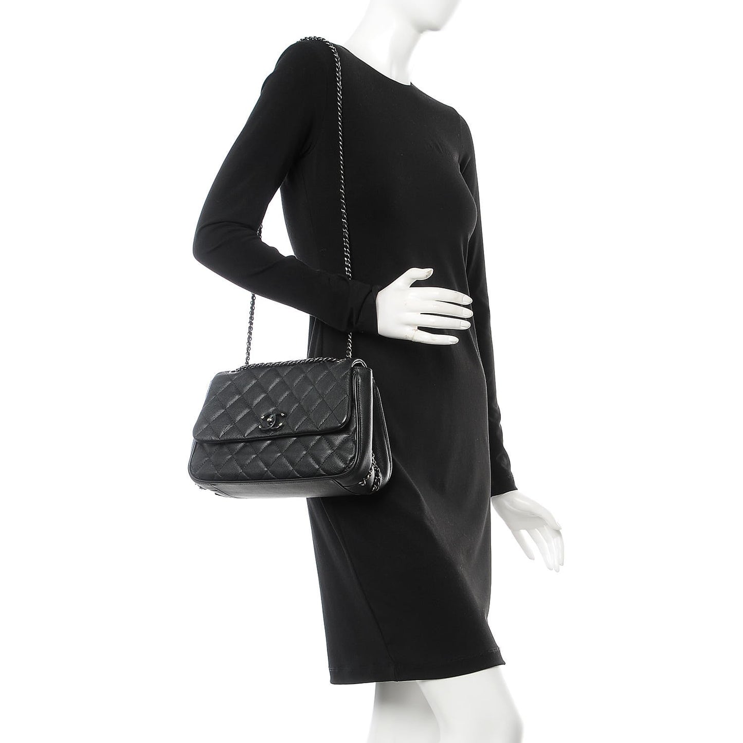 Calfskin Quilted Medium Frame In Chain Flap Black