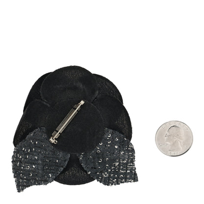 Chanel Tweed Camellia Pin Brooch Black 2 of 3