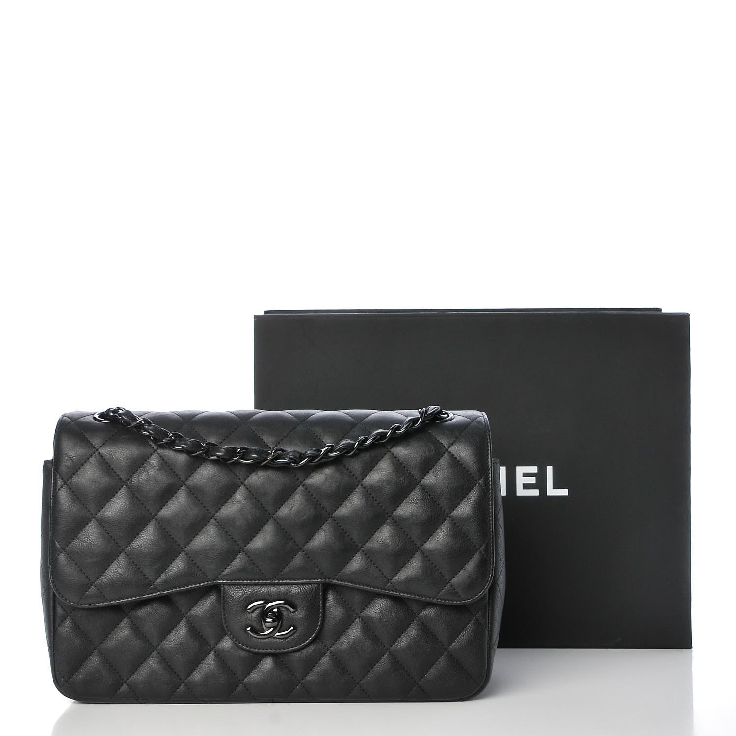 Chanel Crumpled Calfskin Quilted Jumbo Double Flap So Black 8 of 8
