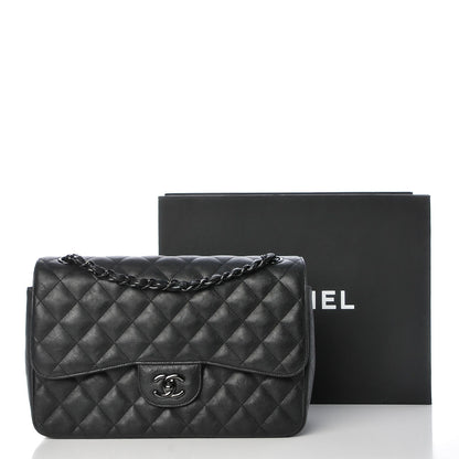 Chanel Crumpled Calfskin Quilted Jumbo Double Flap So Black 8 of 8