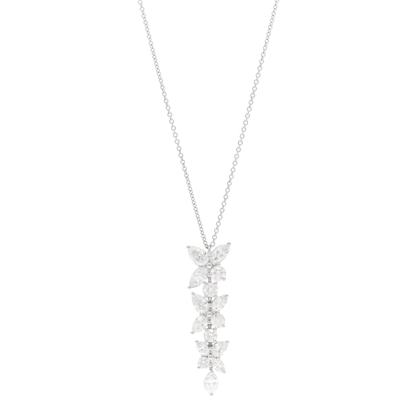 Platinum Diamond Victoria Mixed Cluster Drop Pendant Necklace