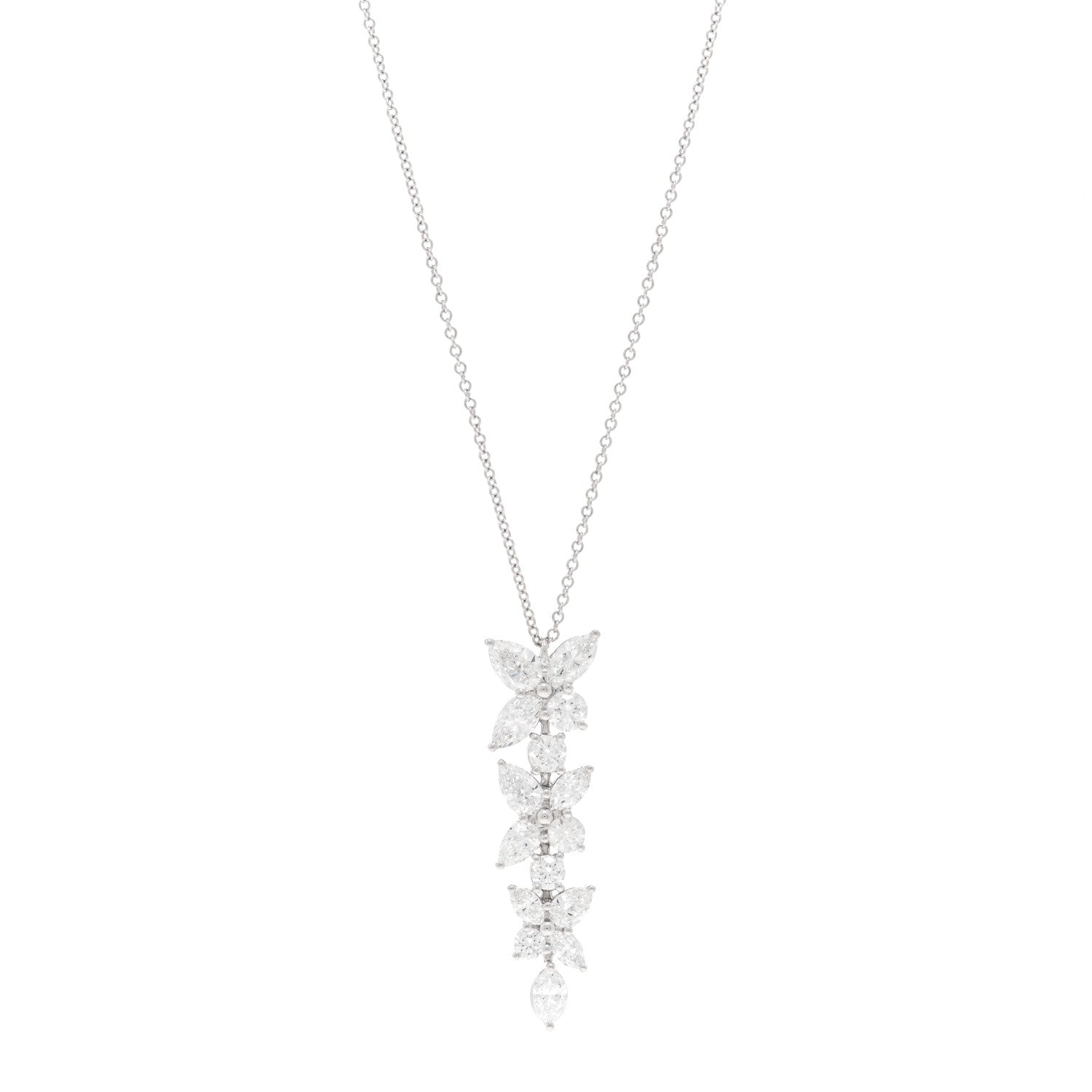 Tiffany Platinum Diamond Victoria Mixed Cluster Drop Pendant Necklace 1 of 5