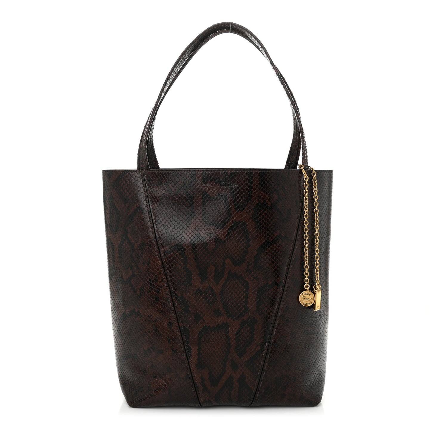Goatskin Snakeskin Embossed Spin Tote Sooty Brown